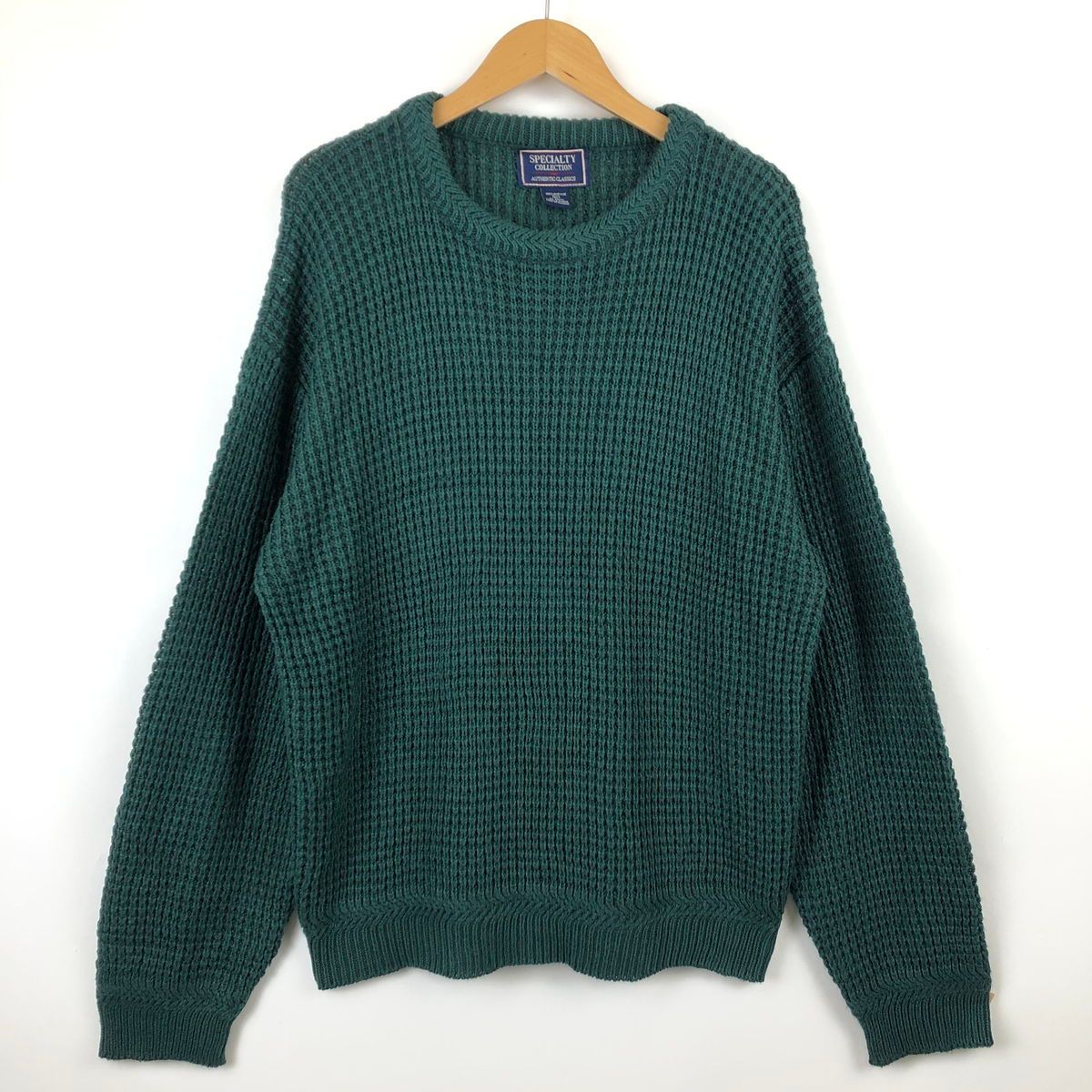 【古着】 SPECIALTY collection ワッフルセーター 無地 グリーン系 メンズXL 【中古】 n026957