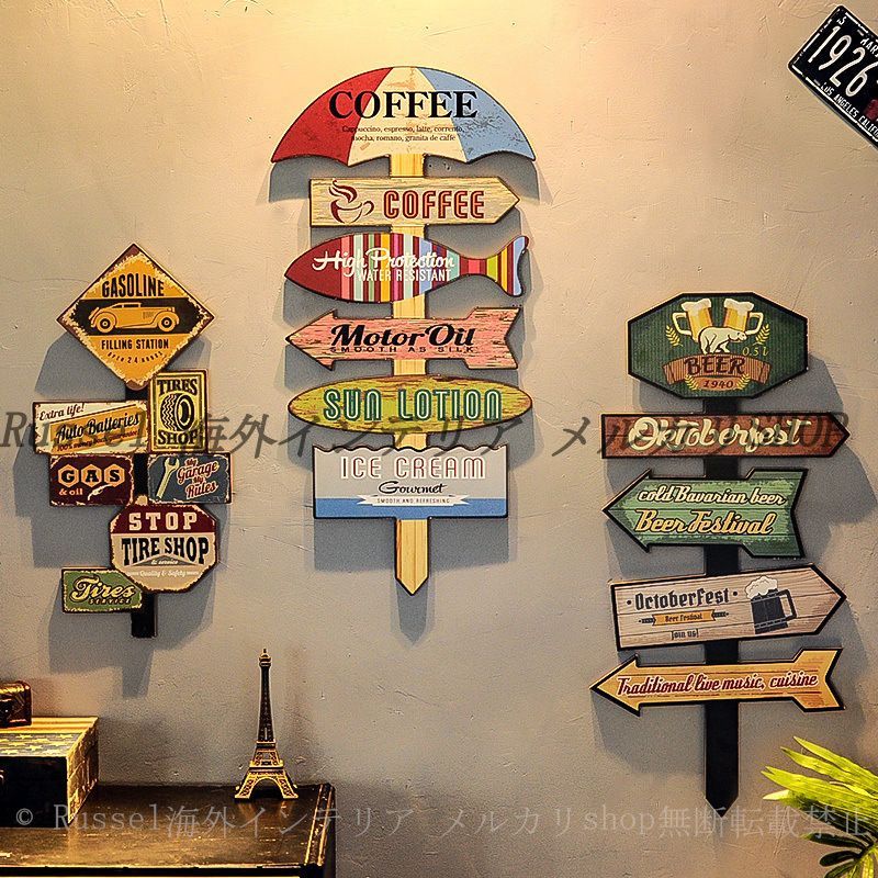 ビンテージ 木製看板 カフェ インテリア ウォール アート アメリカン レトロ 標識 ヴィンテージ調 木製