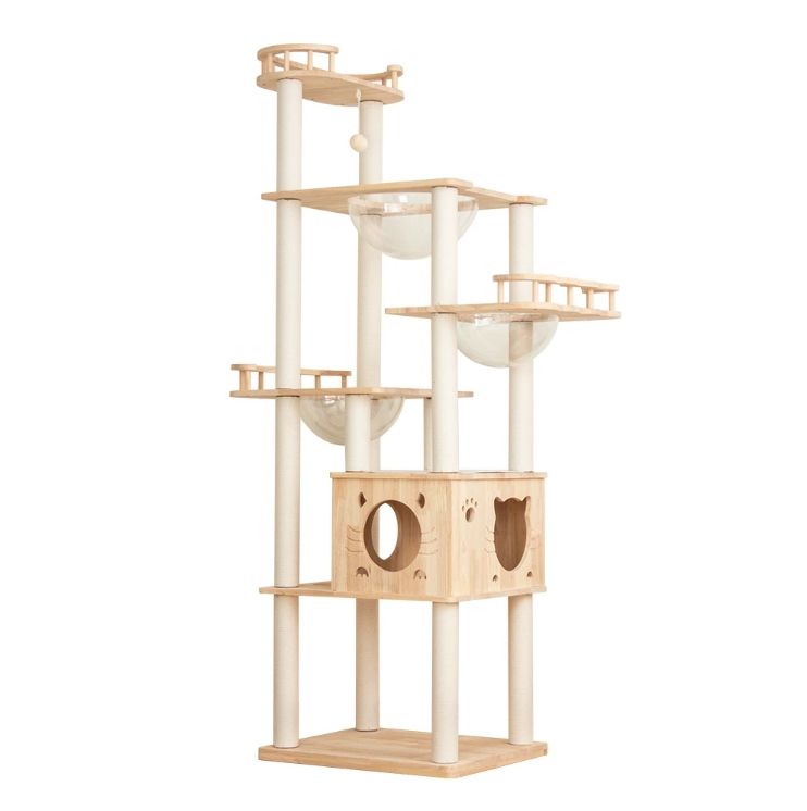 お得 キャットタワー 木製 据え置き 大型猫 滑り止めマット付き 省スペースシニア猫 成猫 子猫 縁張り おしゃれ 多頭飼い 見晴台 スリム 猫タワー インテリア 宇宙船 爪研ぎポール 重厚感 キャットツリー クリアボウル 運動不足解消 コットン紐 天然麻 コーナー