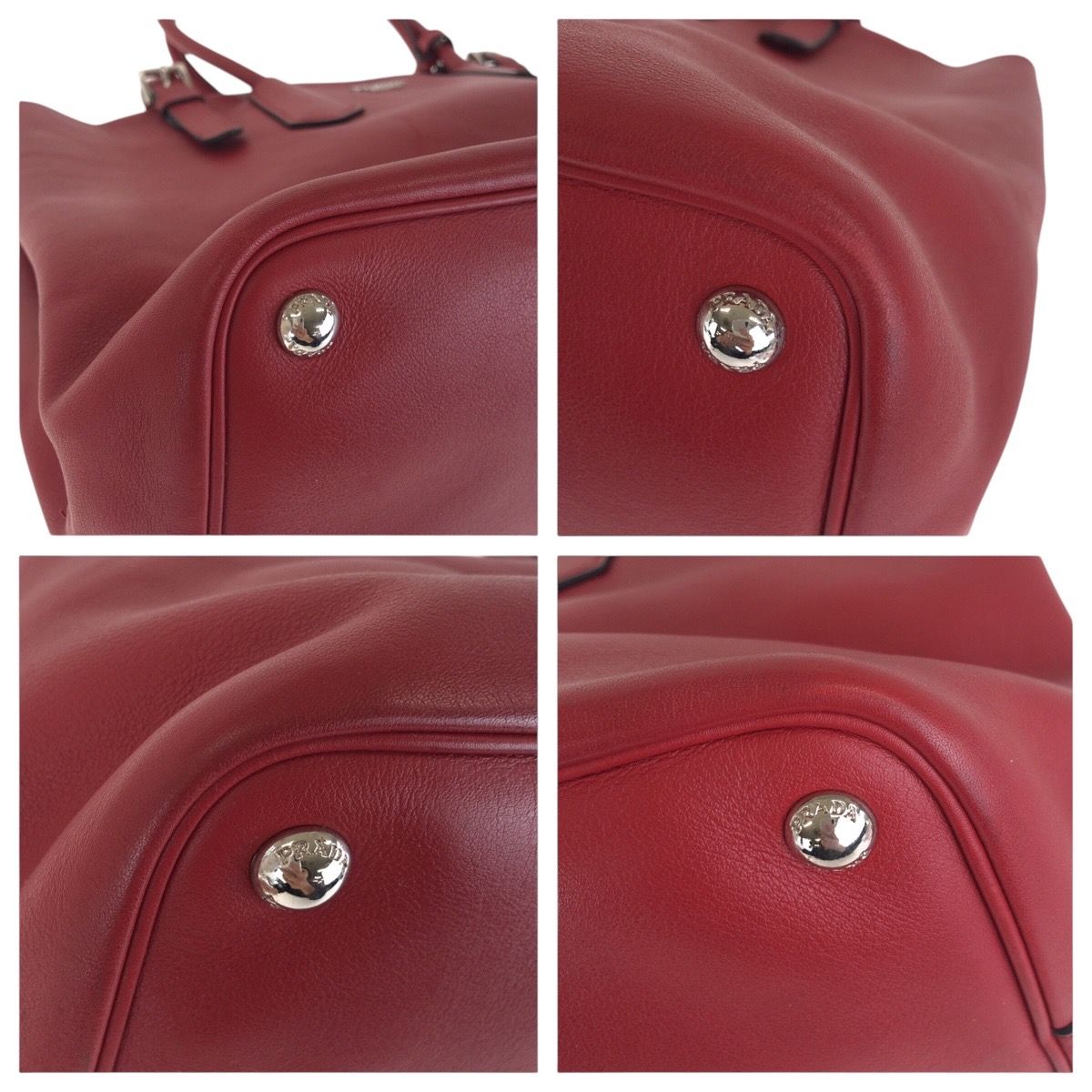 美品 PRADA プラダ レッド シルバー金具 レザー トートバッグ