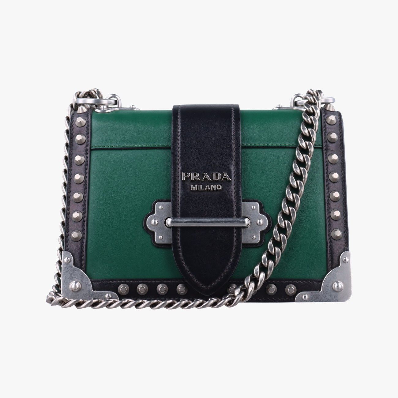 プラダPradaカイエ グリーン×ブラック レザー 1BH018 25