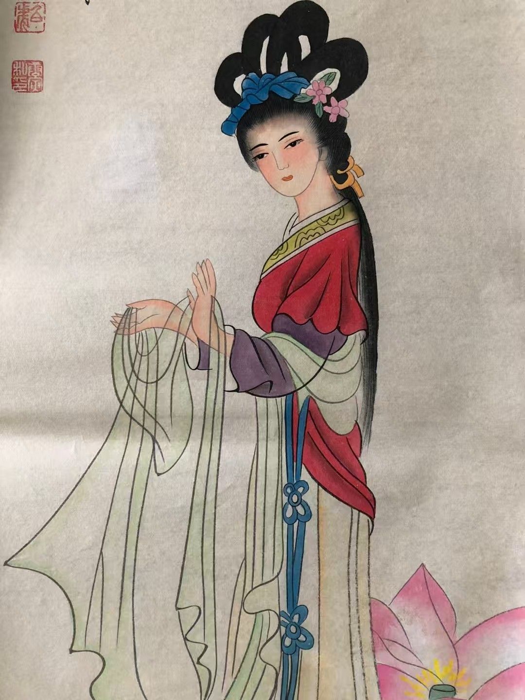 中国古美術.唐寅.仕女図.純手描き作品.4本のスクリーン.中国著名人の