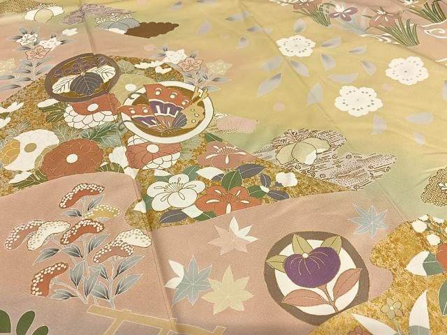 平和屋着物○訪問着 友禅 作家物 駒刺繍 花蝶丸文 暈し染め 金彩 正絹