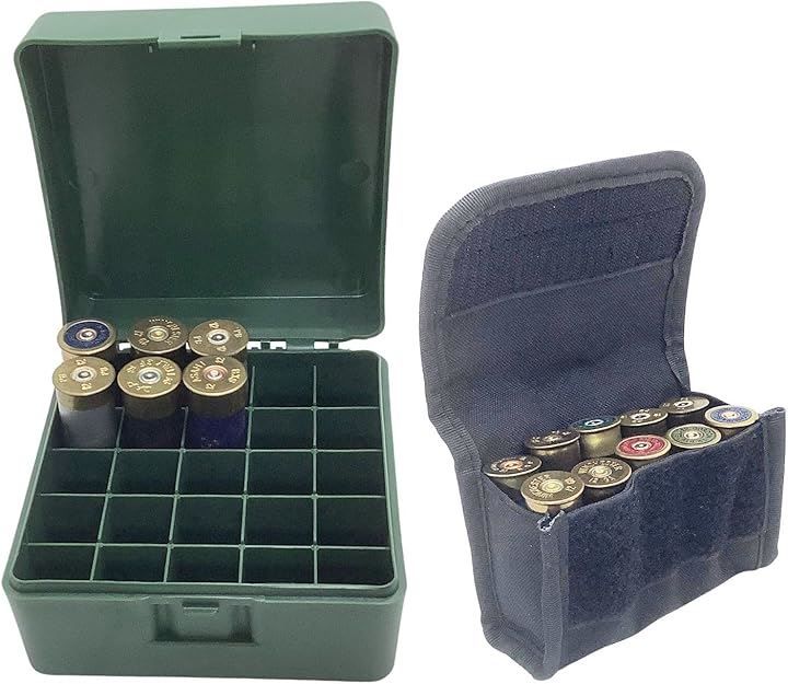 CIWS ショットシェル ケース 弾薬 箱 ショットガン 散弾銃 ポーチ ホルダー モール ベルト サバゲー(ケースOD(グリーン)：ポーチブラック)