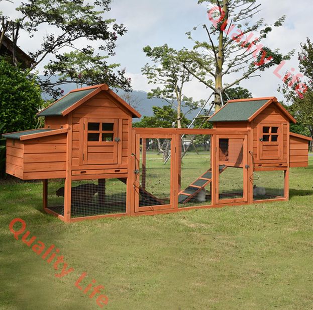 木製ウサギケージ 漏れ防止トレイ付き2階建てウサギ小屋 鶏 アヒル モルモット用の全天候型屋外ウサギ小屋