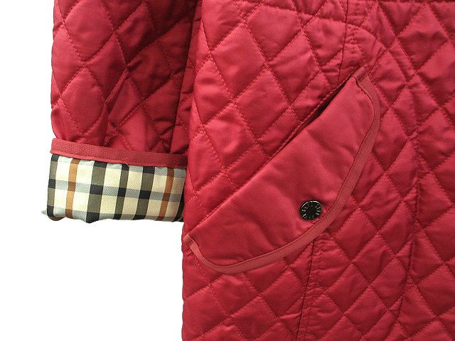 【極美品】DAKS 38 キルティング　ピン付　フード　コート　オレンジ ダックス DAKS フード付き キルティング コート 38 レッド 赤