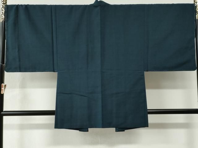 平和屋着物○男性 色紋付 羽織セット 着物：青褐色 羽織：褐色 正絹  