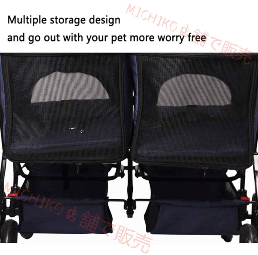 ペットカート ダブル犬ベビーカーペットベビーカーのレインカバーマックスロード60キロでペット＆猫ブラックパープル用の大型犬ベビーカー徒歩圏内折りたたみトラベルキャリッジ