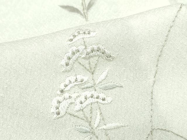 平和屋着物□極上 小紋 単衣 総刺繍 秋草文 銀糸 砂色地 逸品 