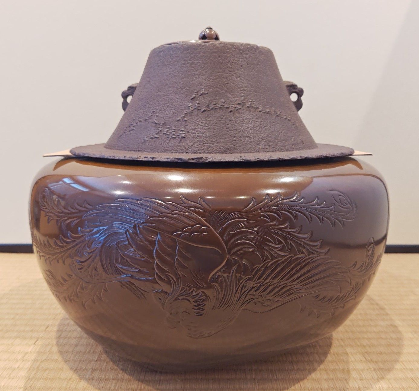 逢絢亭】茶道具 鳳凰風炉 唐銅 畠春斎釜添え 風炉師 昇雲