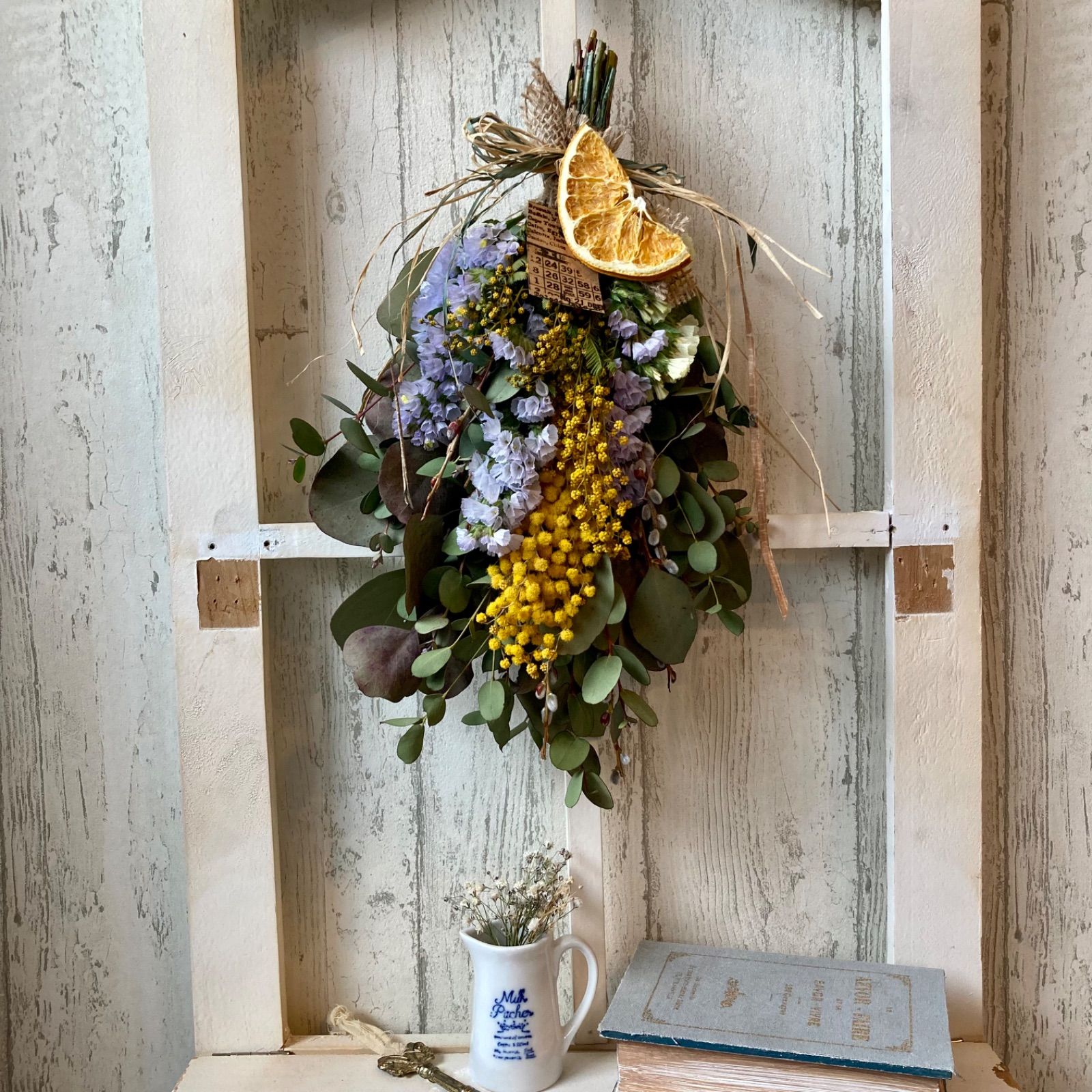 ミモザ】ドライフラワー ナチュラル No.103『春風ひらり𓂂𓏸』スワッグ  