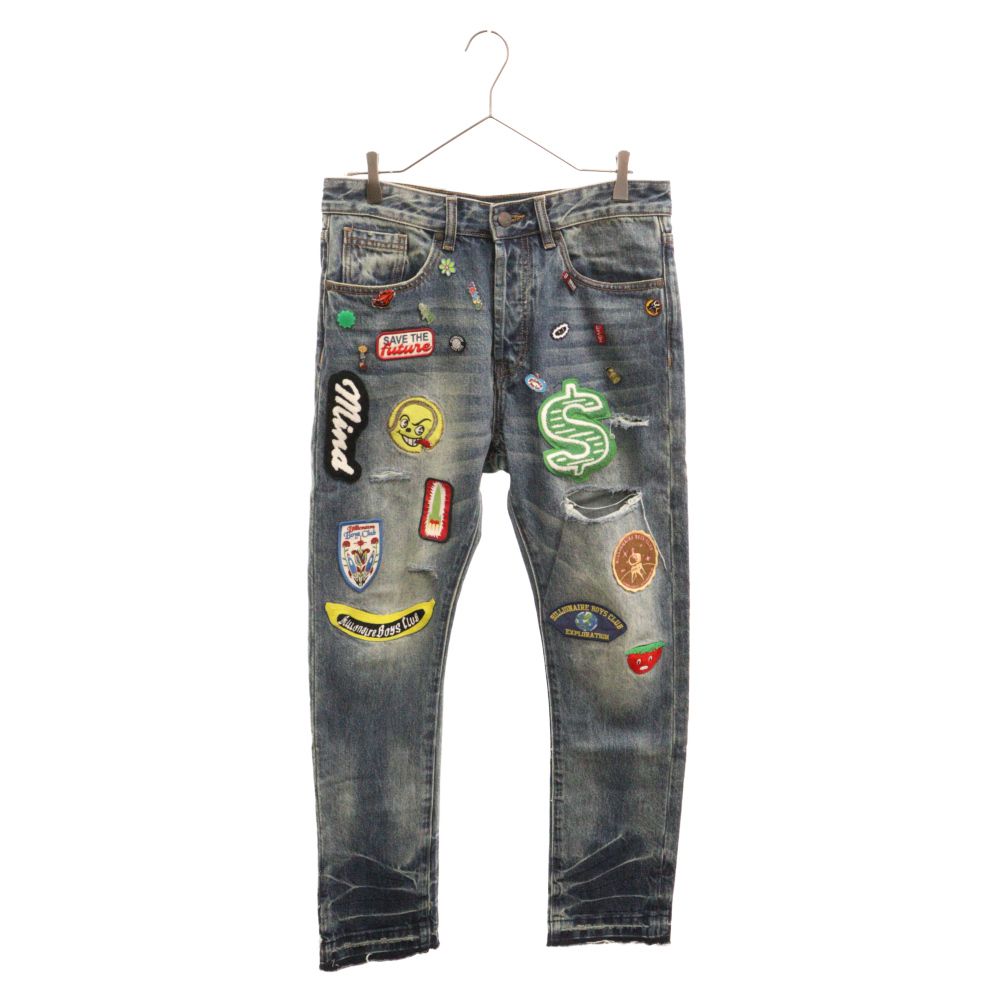 BILLIONAIRE BOYS CLUB ビリオネアボーイズクラブ Echo Jean ワッペン装飾 ダメージ加工デニムパンツ 831-1102 インディゴ BILLIONAIRE BOYS CLUB (ビリオネアボーイズクラブ) Echo Jean