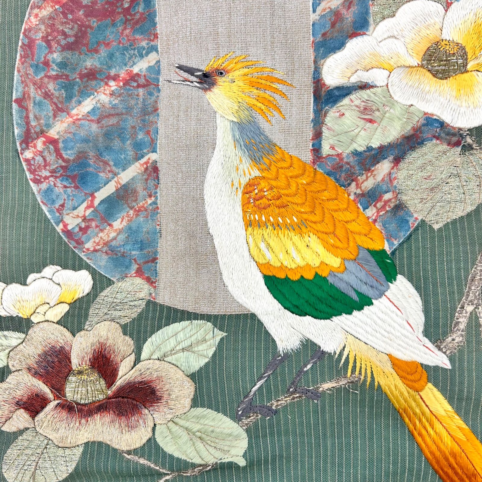 アンティーク名古屋帯 花と鳥の刺繍 アンティーク名古屋帯 花と鳥の刺繍