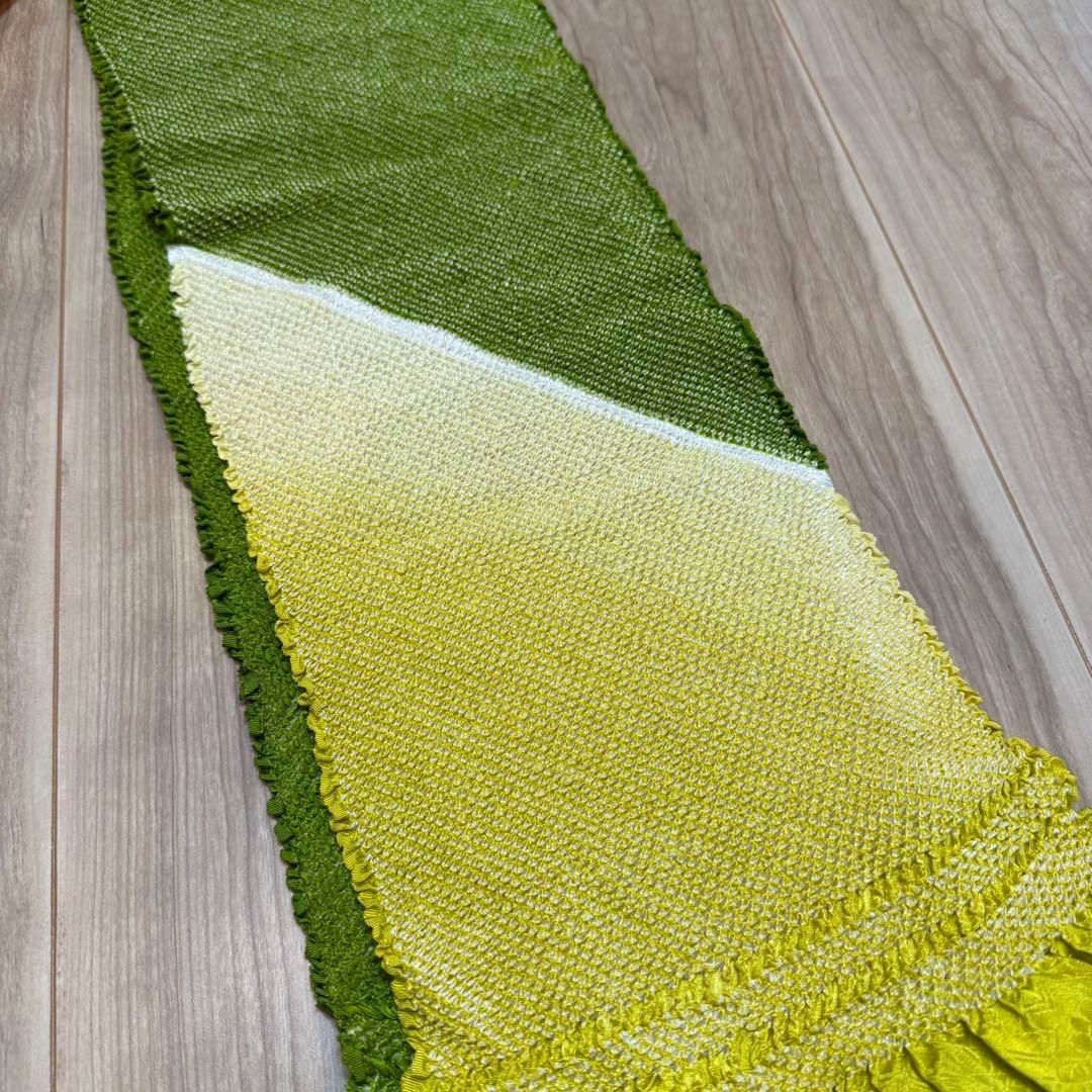 超美品 正絹 振袖用 帯揚げ 帯締め 飾り紐3点セット 緑 黄緑