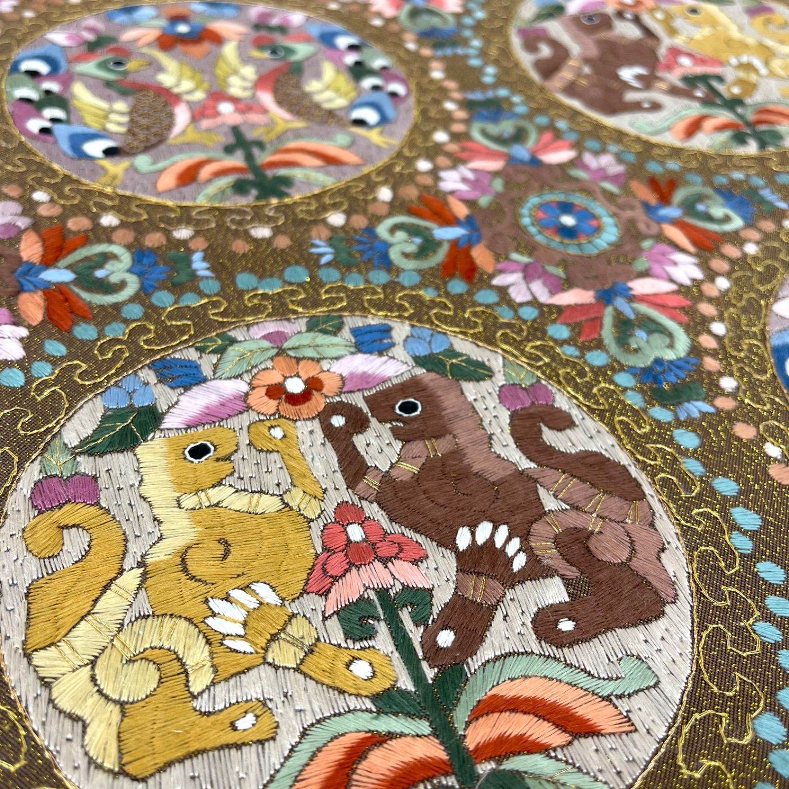 蘇州刺繍 袋帯 鳳凰 鳥 獅子 動物 正絹 お太鼓柄 D041 - メルカリ