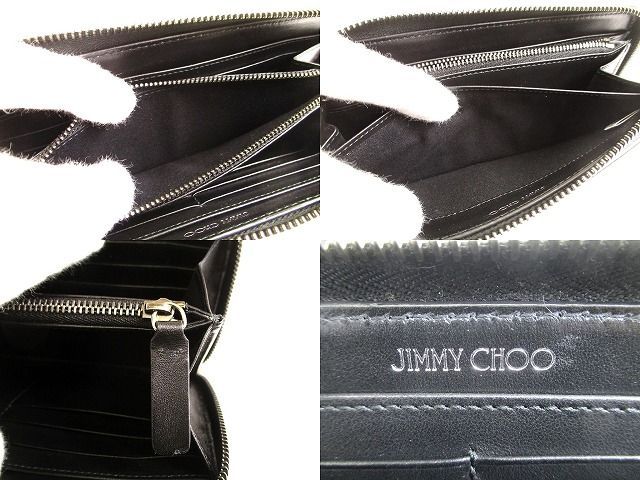 ジミーチュウ Jimmy Choo メタルスタッズ レザー ラウンドファスナー 長財布 メンズ レディース 【未使用保管品】