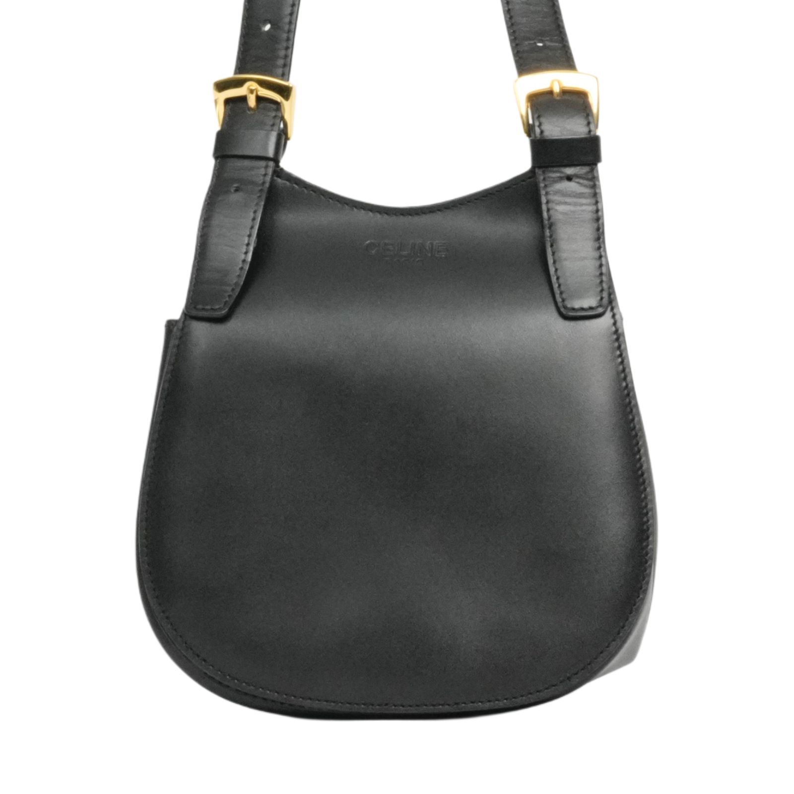 VINTAGE CELINE セリーヌ ショルダーバッグ ブラック ゴールド レザー ヴィンテージ Shoulder Bag