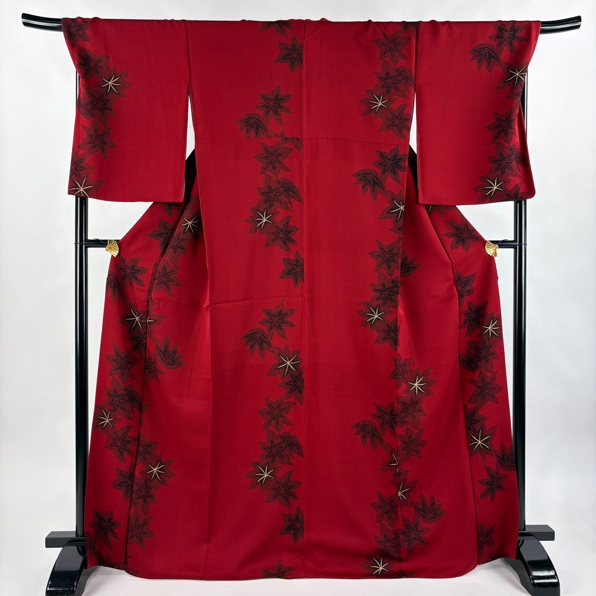 小紋 身丈168.5cm 裄丈71cm L 袷 楓 金彩 赤 正絹 秀品