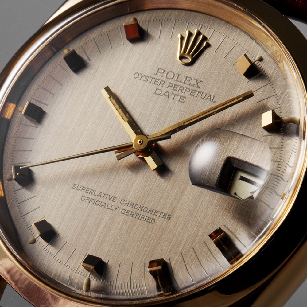 ロレックス オイスターパーペチュアルデイト 1500 ブラウン ドアストッパーインデックス 14番 メンズ アンティーク 腕時計