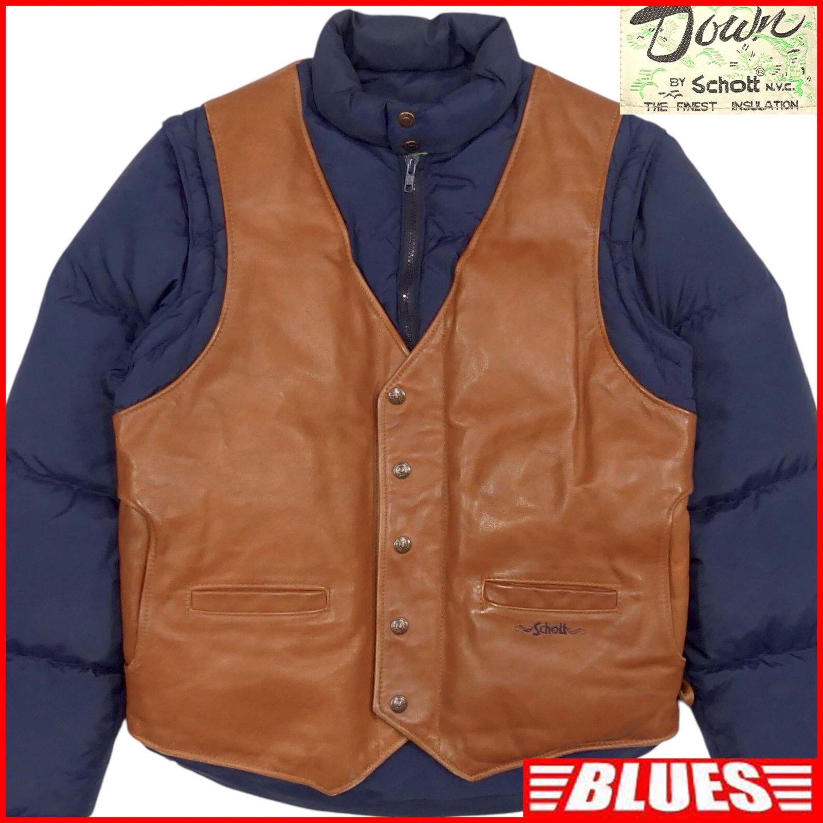 アメリカ製 Schott ショット ダウンジャケット 40 レザー L ダウン 