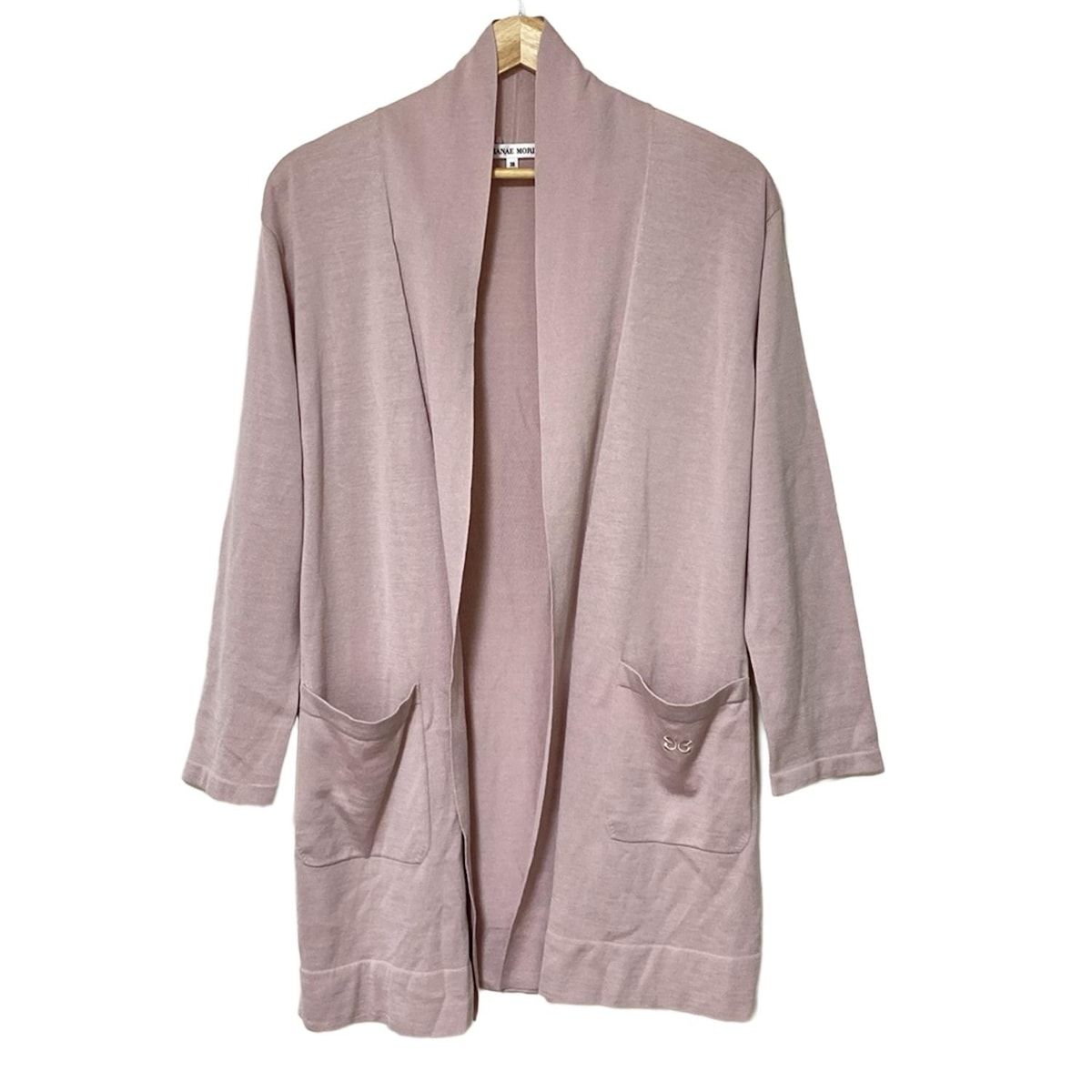 HANAE MORI ハナエモリ カーディガン サイズ38 M レディース - ピンクベージュ 長袖|シルク混|ロング丈