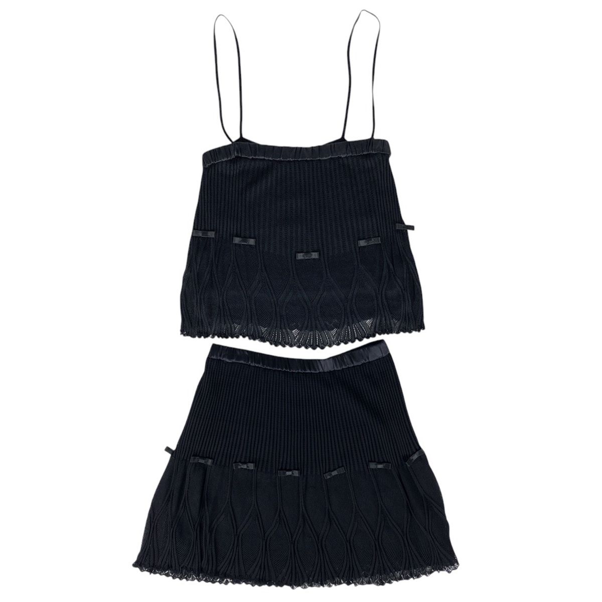 クリスチャンディオール Christian Dior ニット セットアップ キャミソール ミニスカート リボン セットアップ スカートスーツ レーヨン ブラック レディース