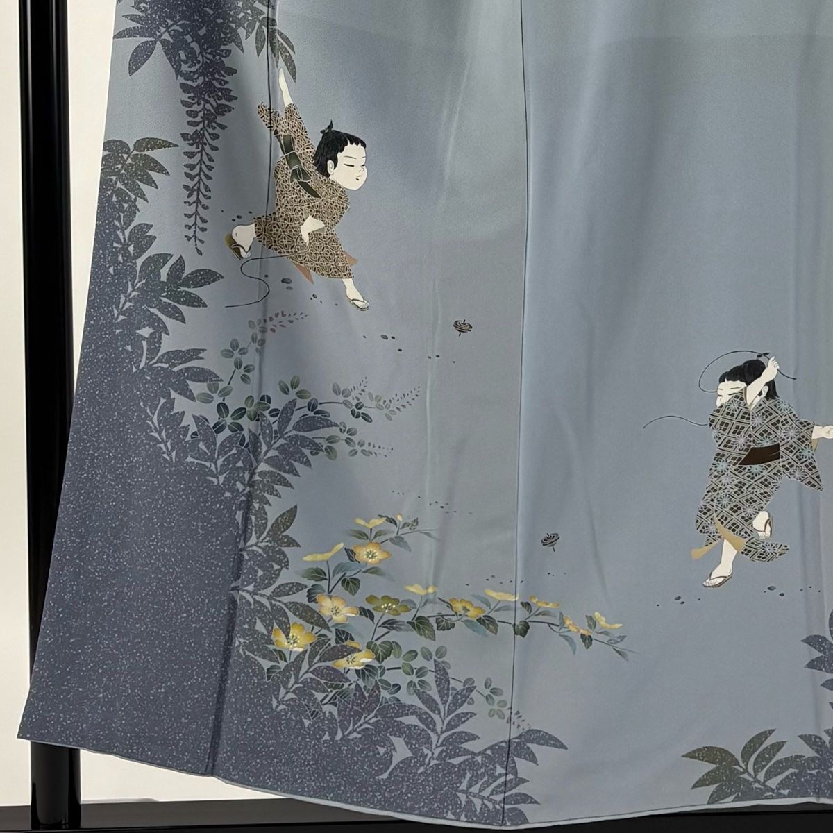 訪問着 美品 秀品 雪輪 草花 染め分け ぼかし 青灰色 袷 158.5cm 64cm