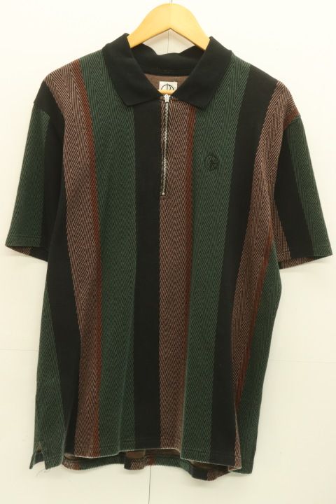 【中古】 POLAR SKATE CO メンズ半袖シャツ M ジャックポロシャツ POLAR SKATE CO M 黒 ブラック 茶 ブラウン 緑 グリーン ストライプ ロゴ