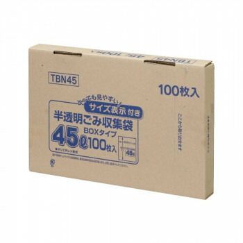 ジャパックス 容量表示入ポリ袋45L 白半透明 100枚×6箱 TBN45