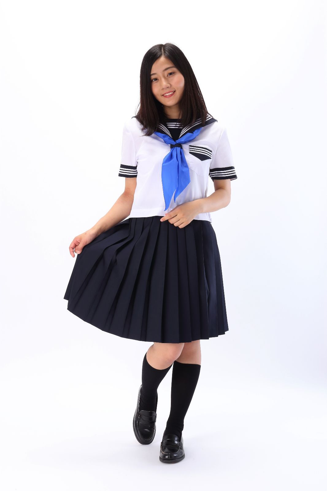 倉敷受注生産 夏 セーラー服 半袖 紺 脇開 特大から標準 特小サイズまで 通学用 制服