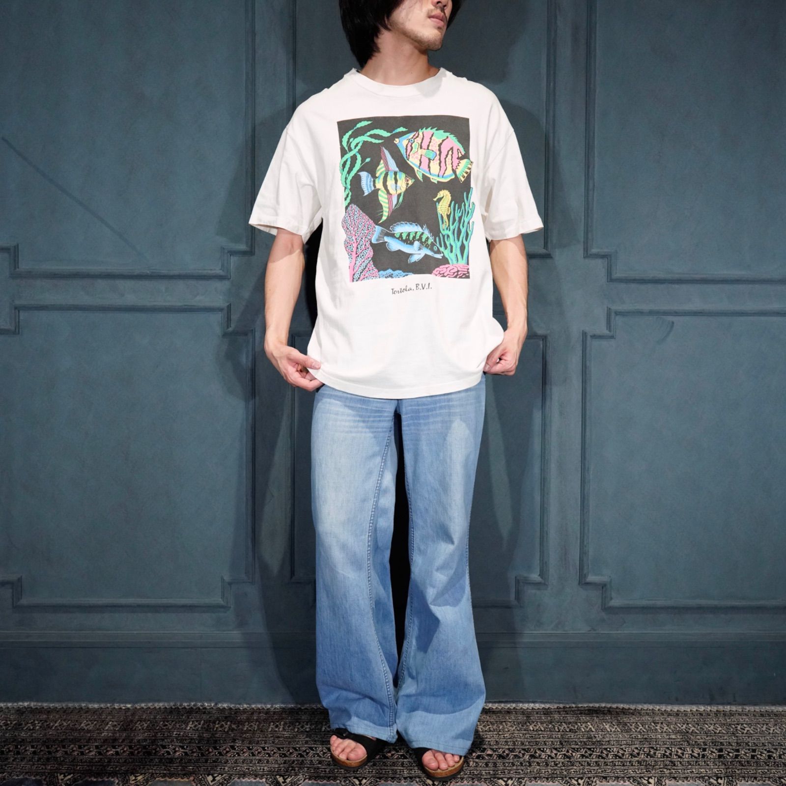 90's USA VINTAGE Hanes FISH ART PRINT DESIGN T SHIRT/90年代