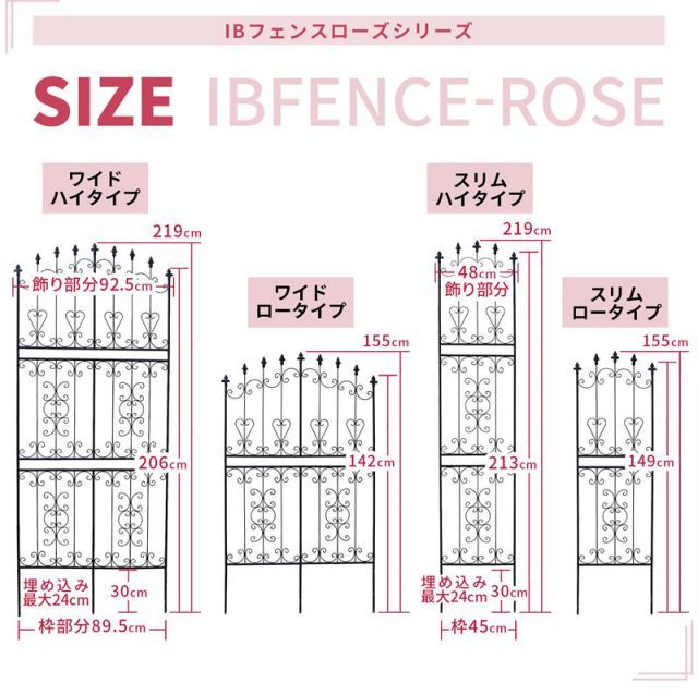お庭をエレガントに彩る IBフェンス ローズワイド ロータイプ 幅92.5×高さ155cm 4枚セット ブラック 【ゴニオスリムステージ】 アイアントレリス IBF-RSWIDE155-4P