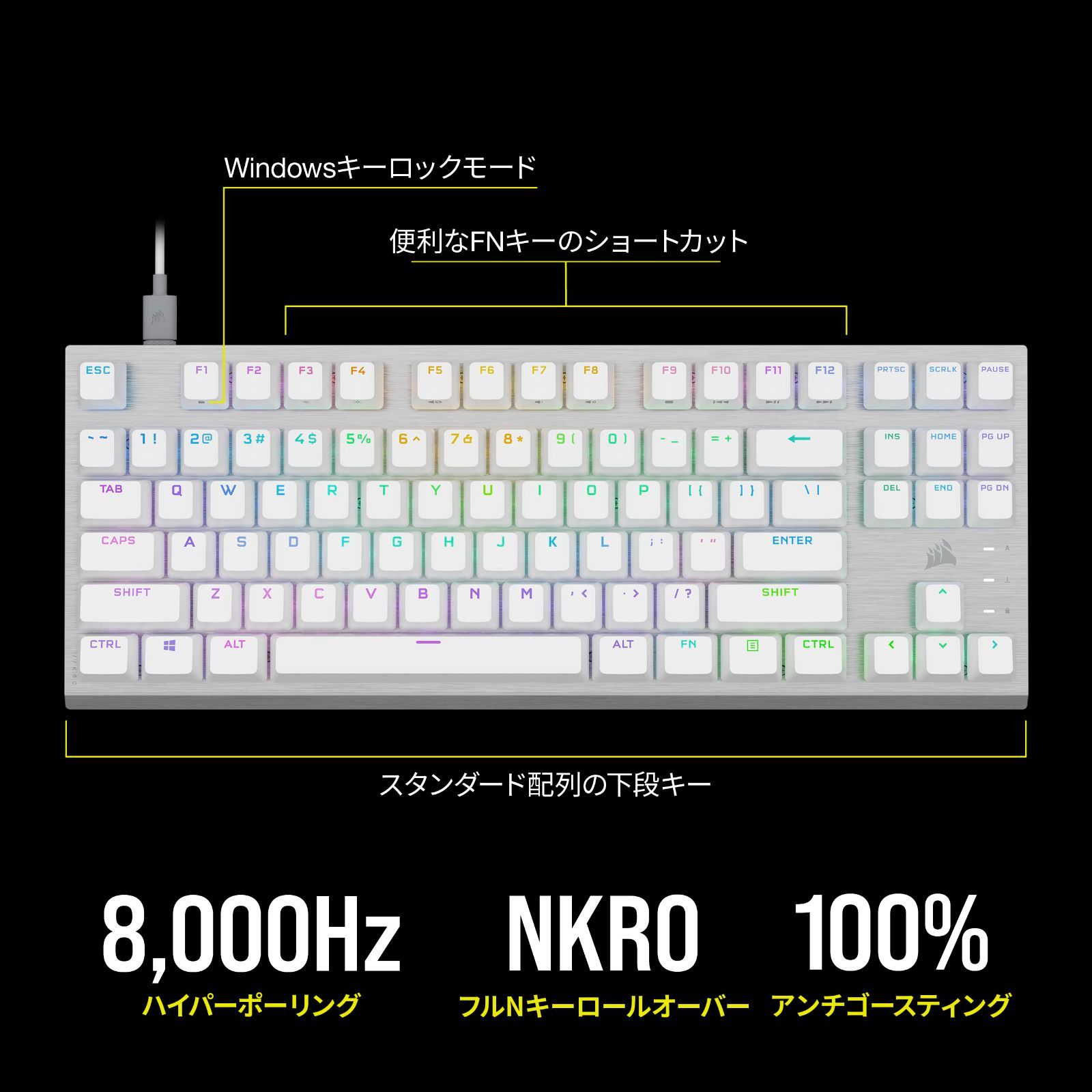 色: ホワイト】CORSAIR K60 PRO TKL RGB ゲーミングキー - Hroad's