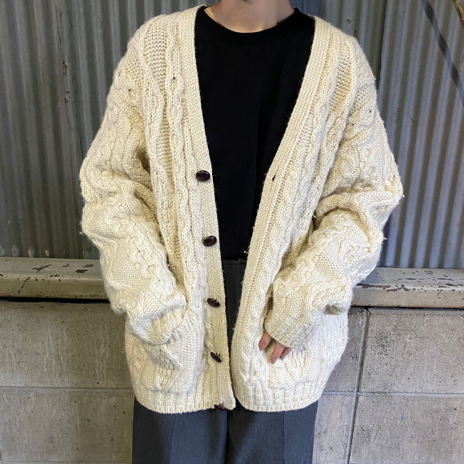 専用！アランニットカーディガン アランニットカーディガン ブルー