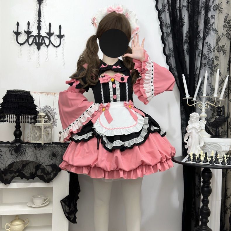 コーラル ピンク ロリータ ファッション ゴスロリ リボン 姫袖 華ロリ サブカル 服 ガーリー系 ドレス ロリィタ バンギャ ト