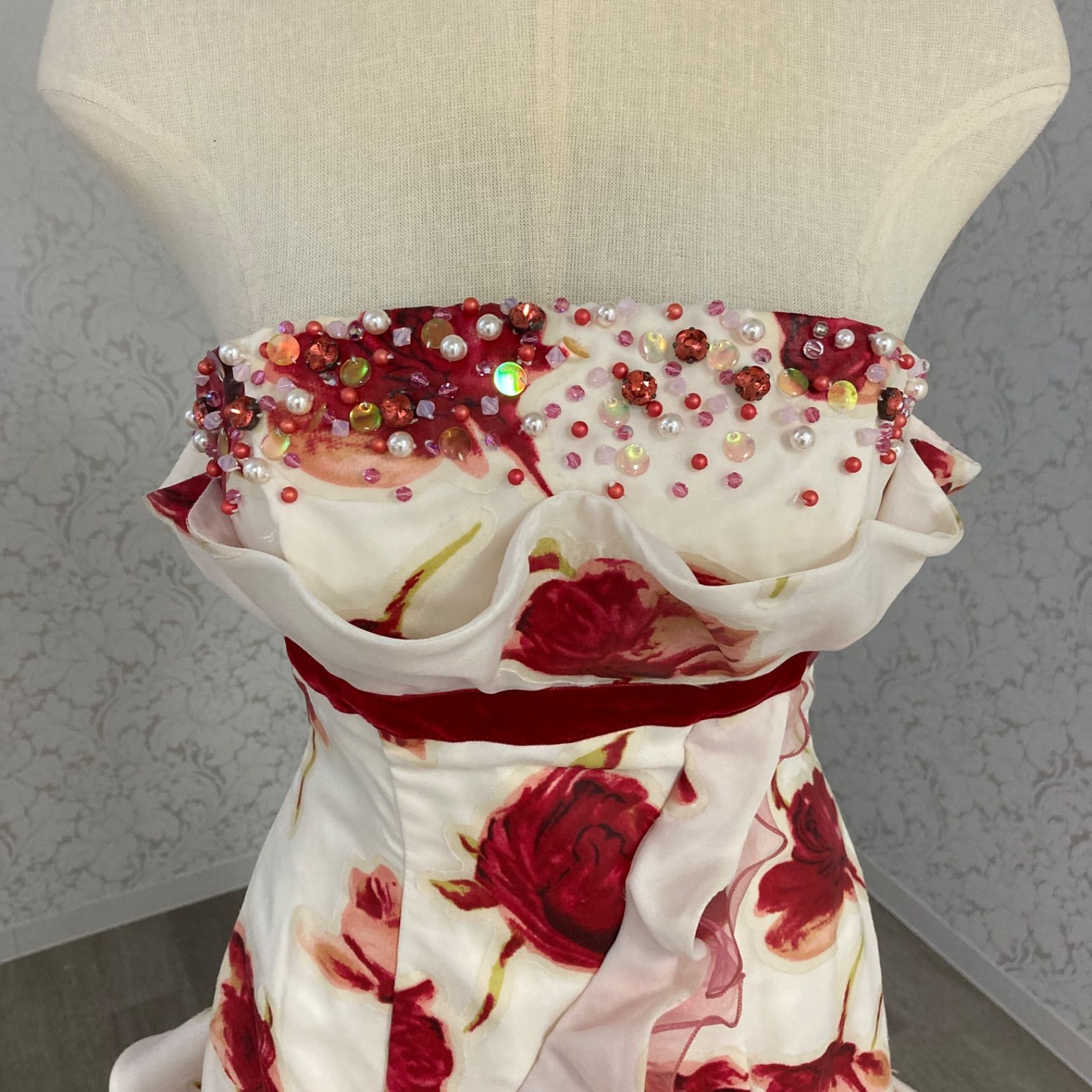 カラードレス 赤 花柄 カリナ 香里奈 サンクタカリナ 9号 二次会