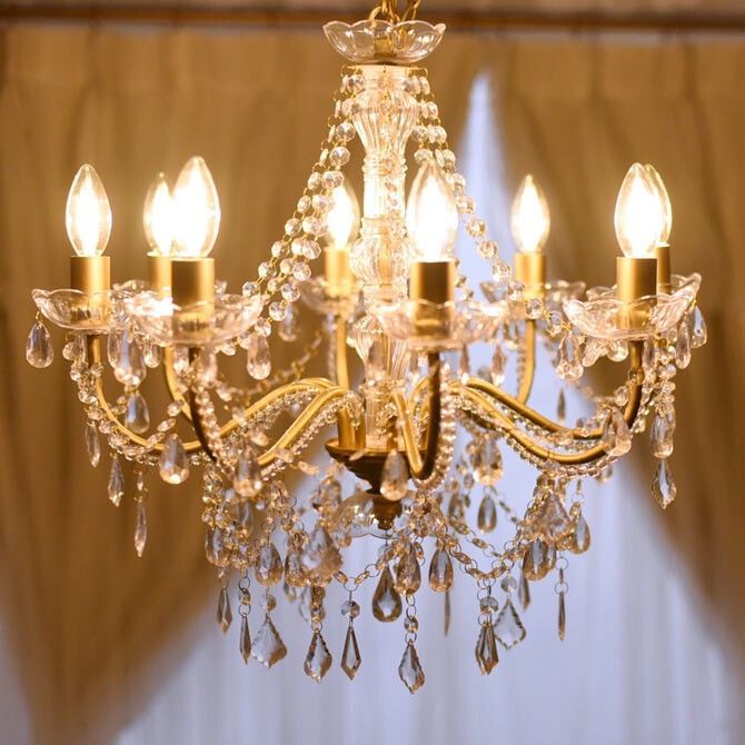 LEDライト付シャンデリア 8灯 エレガントゴールド LED簡単取付 天井照明 LED電球対応 北欧 アンティーク クラシック 4004