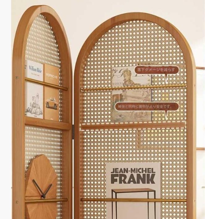 新中式リビング籐編み折りたたみ屏風可動折りたたみ復古仕切りフランス寝室遮蔽置物本棚