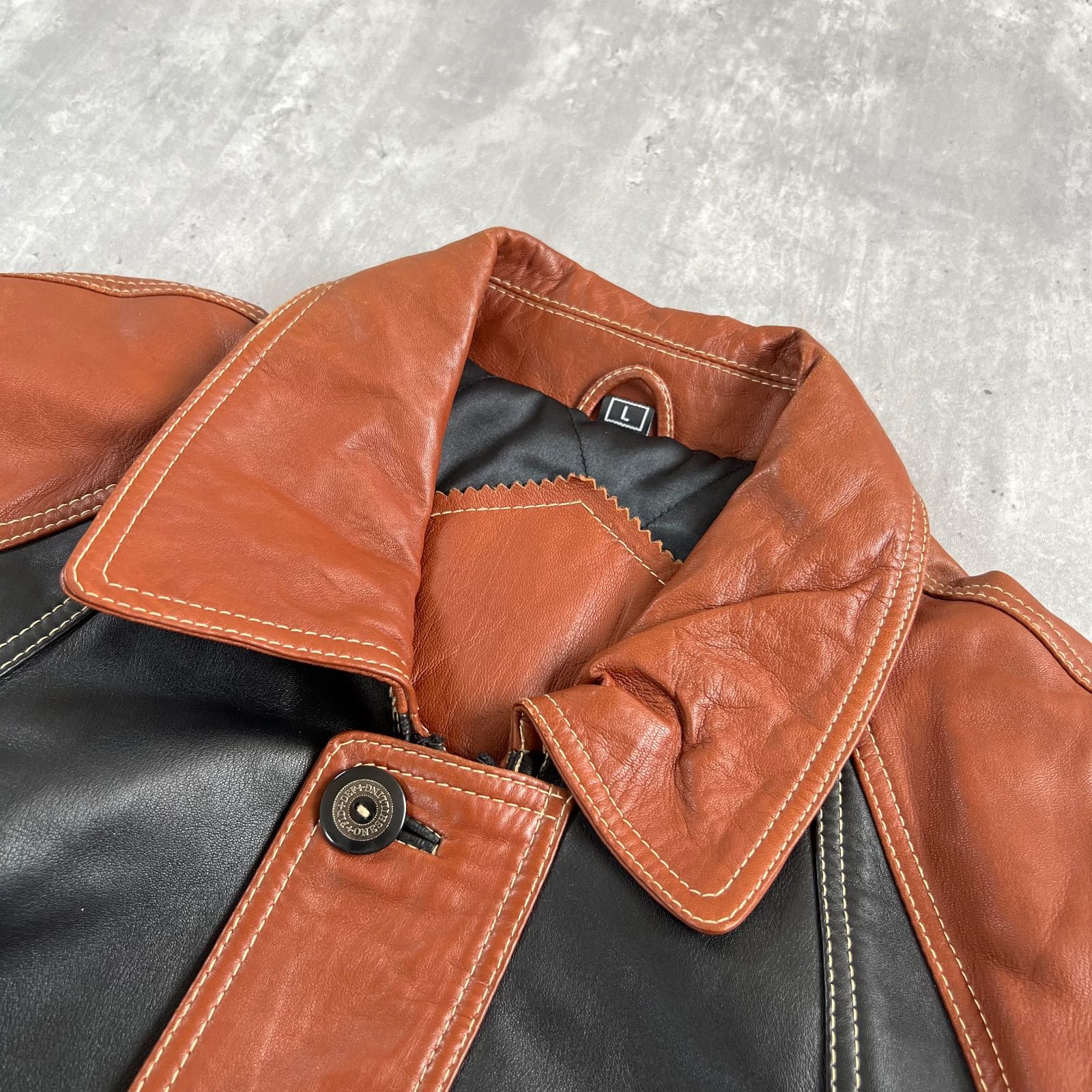 90s Vintage バイカラー Brown × Black 羊革 ハンティングレザー