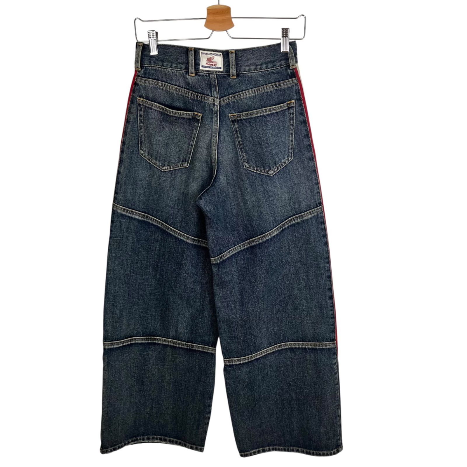 MOUSSY HONDA DENIM WIDE BAGGY 1 ブルー 青 マウジー ホンダ ロゴ コラボ デニム ワイドバギー ハイウエスト パンツ コットン 010HAL01-6791