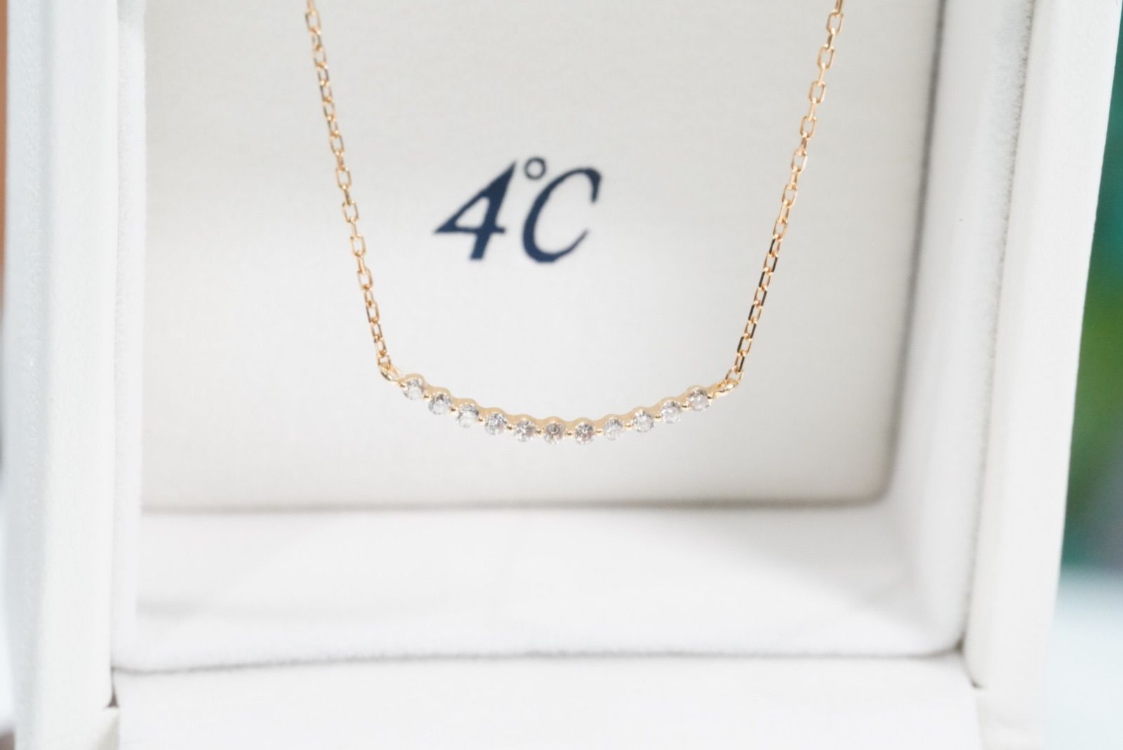 4℃ K18 カーブライン ダイヤモンド ネックレス 4℃ K18 PG パール 