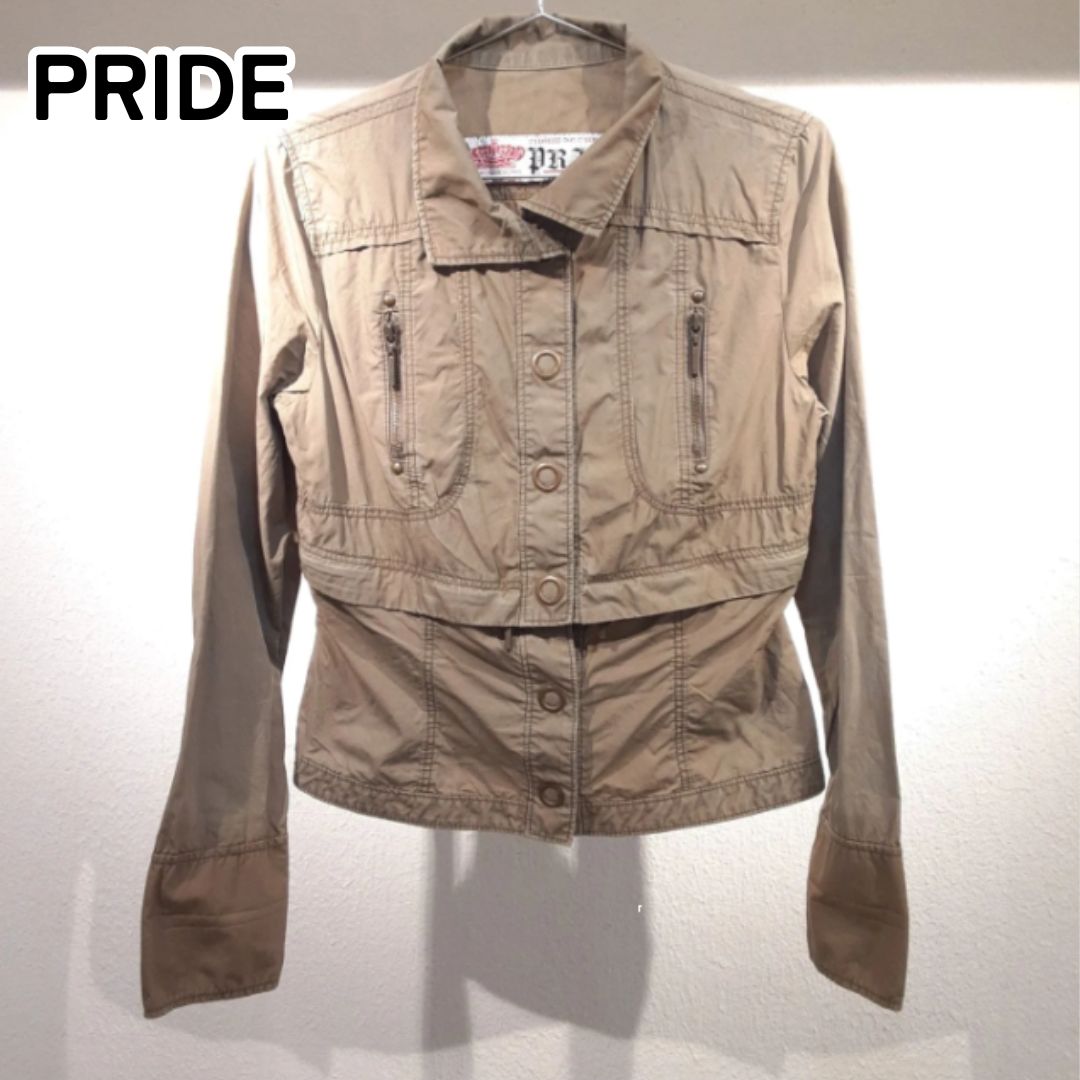 PRIDE プライド モスグレー 綿100％デザインミリタリージャケット コットン100％デザインジャケット