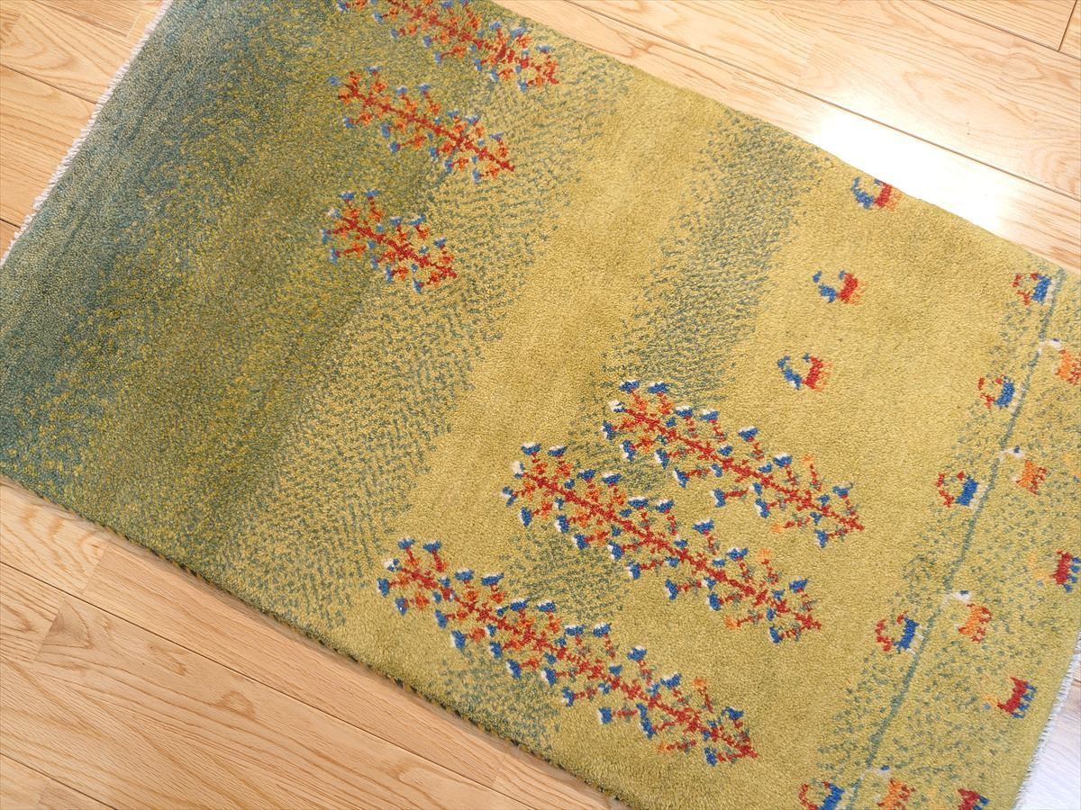 ペルシャ ギャッベ 玄関マット ラグ 95x58cm 黄緑色 緑色 生命の木 羊ヤギ 風景画 RJ13593 MARWIL-DEMENAGEMENTS_CH