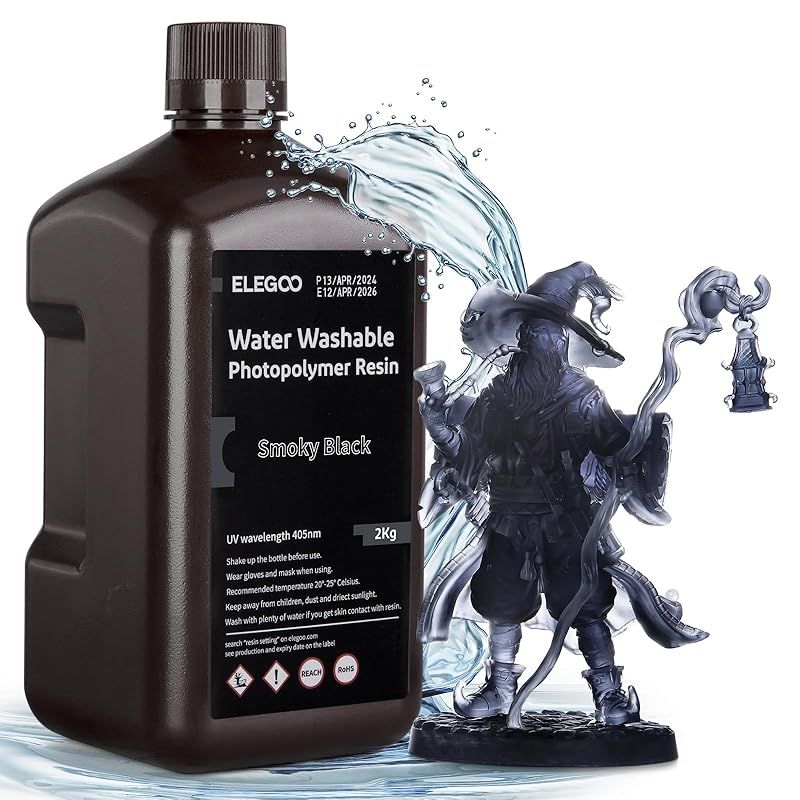 ELEGOO 光造形3Dプリンター用 UVレジン 405nm 水洗い樹脂 2000g 光硬化 樹脂 LCD 3Dプリンター向け スモーキー ブラック 0