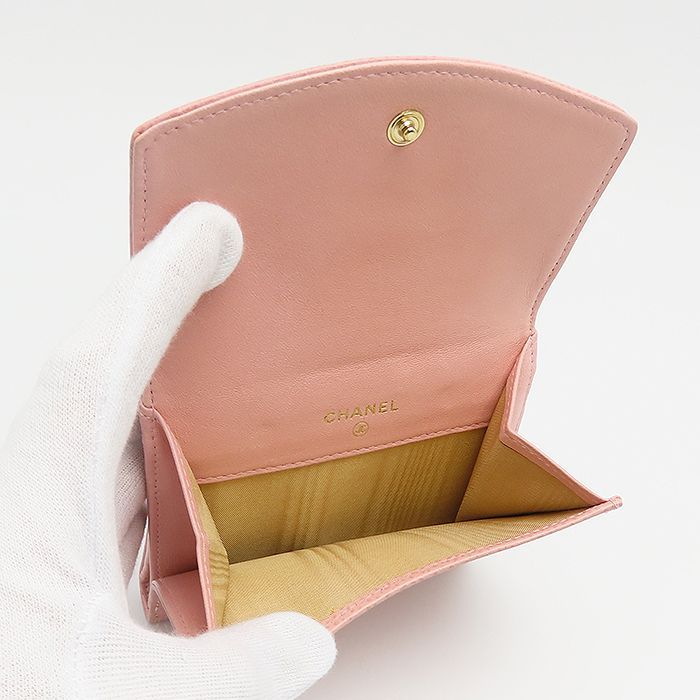 CHANEL 財布 シャネル Wホック コンパクトウォレット キャビアスキン ピンク 二