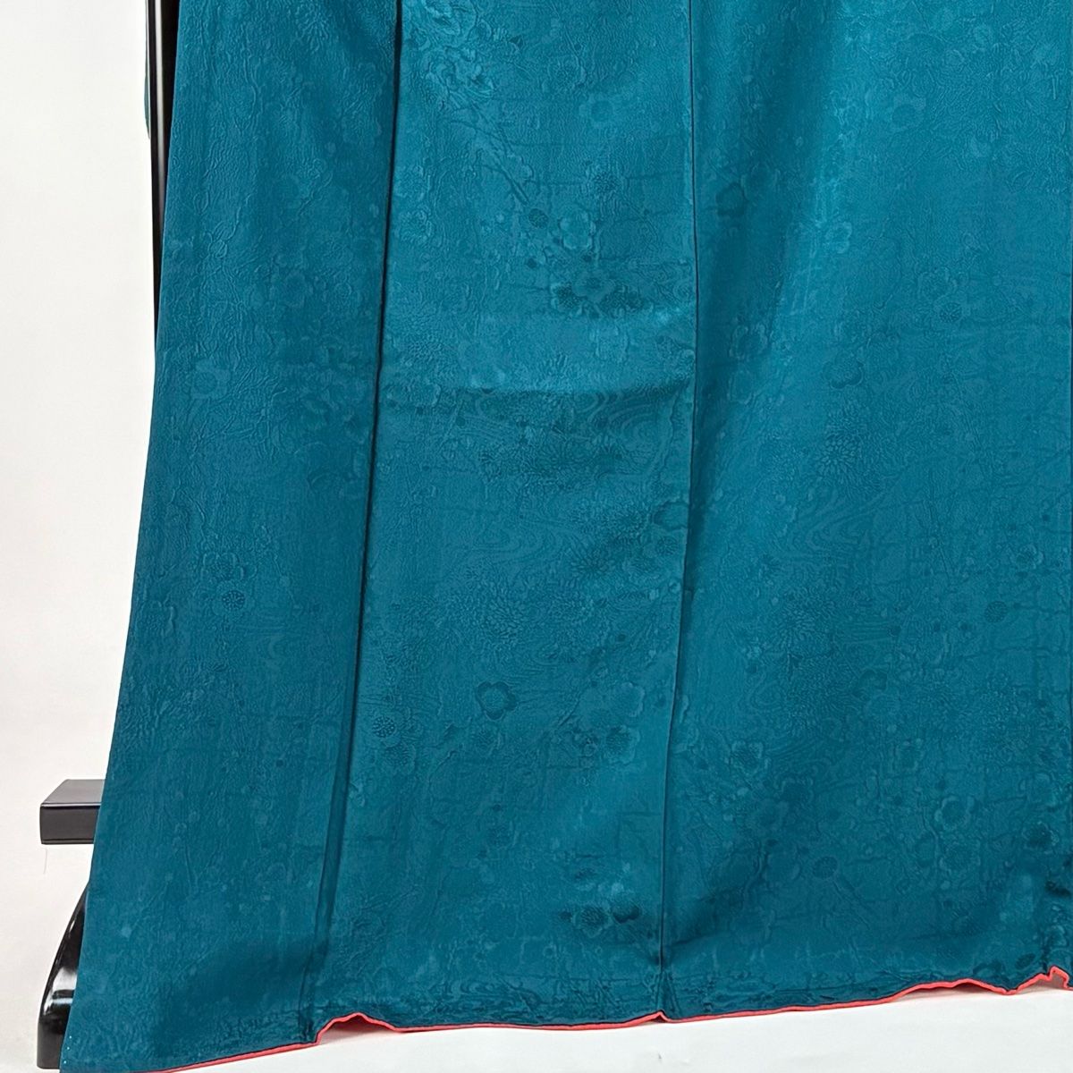 振袖 身丈172cm 裄丈70.5cm L 袷 地紋 青緑 正絹 一つ紋