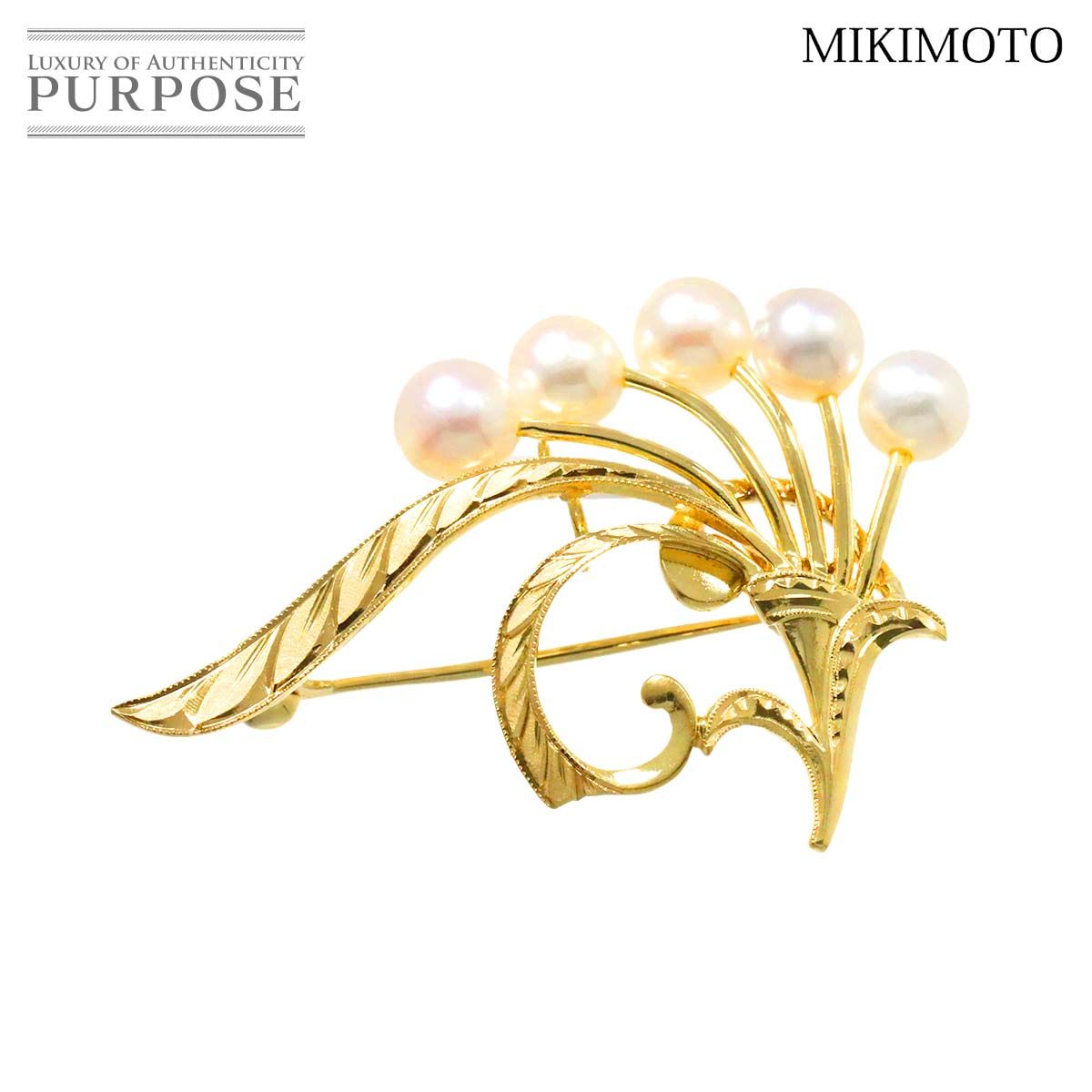 ミキモト MIKIMOTO アコヤ真珠 5.6-5.0mm ブローチ K14 YG イエローゴールド 585 パール Brooch 90276117