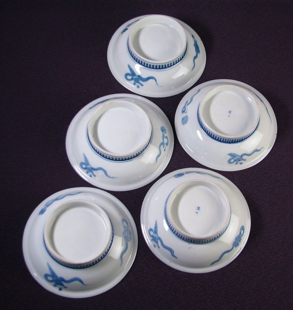 染錦菊花 蝶文高台皿5客