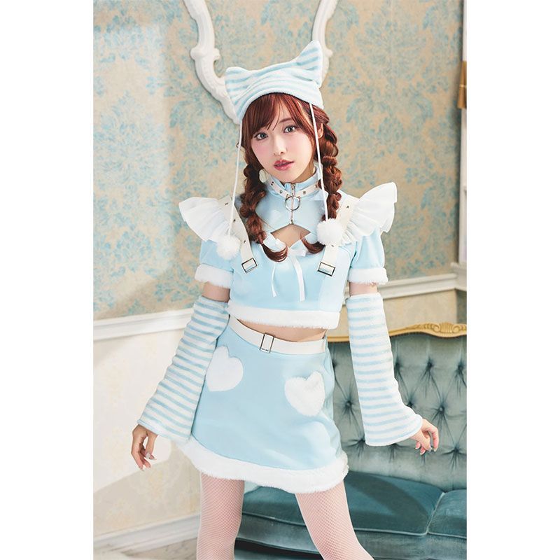 Sugar もこもこキャットリボン セットアップ 白猫 コスプレ ハロウィンコス 即日発送】【ハロウィン】 もこもこキャットリボンセットアップ