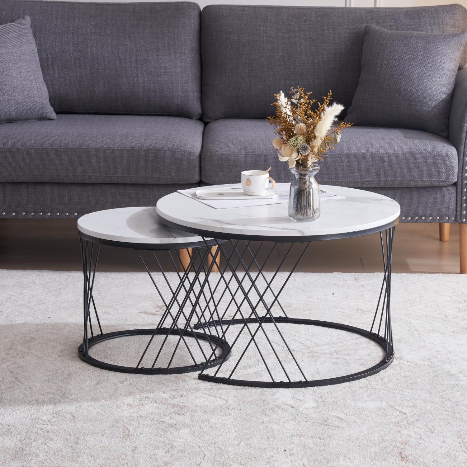 迅速発送】SOFTSEA ネストテーブル ローテーブル 2点セット  